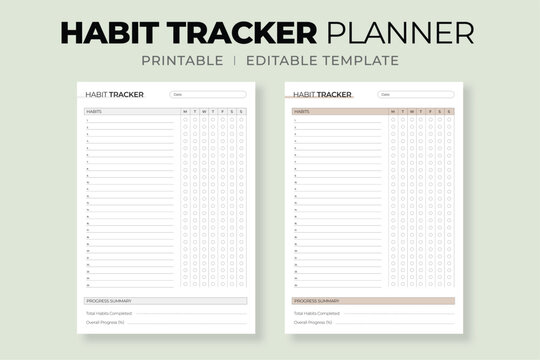 Habit Tracker Planner Printable – Daily Habit Tracking and Progress Journal Template