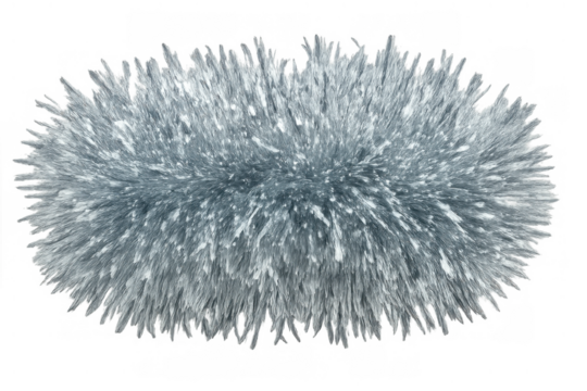 Magnetism field experiment showing iron filings forming an abstract pattern on transparent background