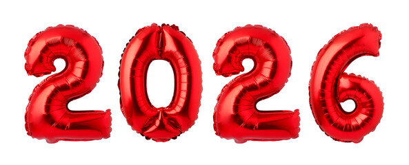 Numbers 2026 made of  red balloons isolated on white background.New year concept
