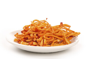 Dried Cordyceps Mushrooms Traditional Chinese Medicine Herbal Supplement Ingredient on White Plate