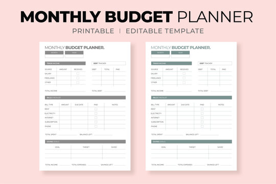 Minimalist Financial Planner Template, Monthly Planner Finance Tracker, Blank Printable Budget Planner Layout
