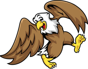 Aggressive eagle mascot spreading wings in flight, ideal for team or school sport logo.