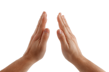 Two hands with palms facing each other on a black background