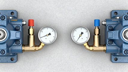 Industrial Pressure Gauges and Control Valves on White Background for Technical Needs