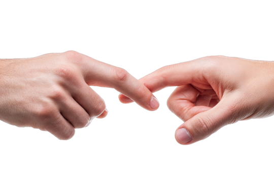 Two hands gently touching fingertips symbolizing connection, trust, and relationship.
