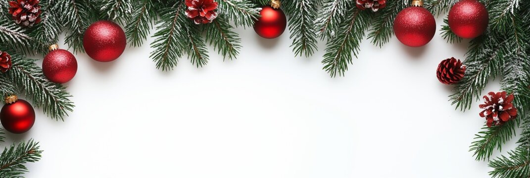 Festive Holiday Border with Red Ornaments