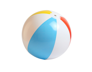 A Classic Inflatable Beach Ball With Red Yellow Blue and White Panels Isolated on a Transparent Background