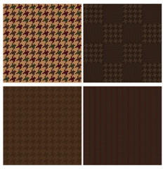 Collection of seamless checkered  houndstooth pattern. Warm autumn and winter colors. Quiet Luxury, Old Money, Vintage textures. Editable vector illustration