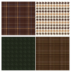 Collection of seamless checkered  houndstooth pattern. Warm autumn and winter colors. Quiet Luxury, Old Money, Vintage textures. Editable vector illustration