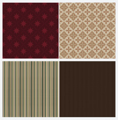 Collection of seamless checkered, rhombus, stripes pattern. Warm autumn and winter colors. Quiet Luxury, Old Money, Vintage textures. Editable vector illustration