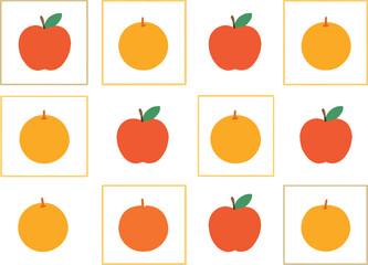 Retro-inspired fruit symbol badges with decorative frames and bright organic color combinations for packaging use