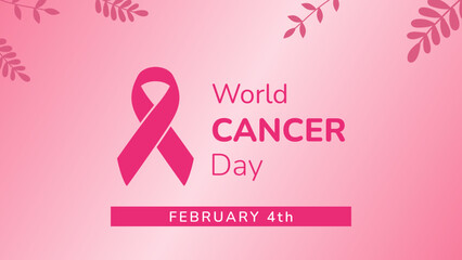 World cancer day background. World cancer day symbolizes february 4th, promoting awareness with a pink ribbon. Ideal for health campaigns, educational materials, and medical websites.