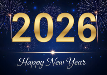 modern metropolis 2026 new year greeting card with fireworks show