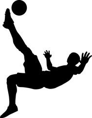 A football soccer player sports man in silhouette performing a scorpion kick.