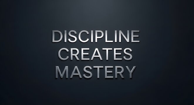 A motivational quote displayed on a dark background emphasizing the importance of discipline in creating mastery and success
