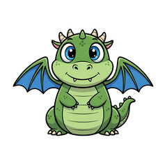 Obraz premium Cute cartoon dragon with big eyes, wings, and a friendly smile