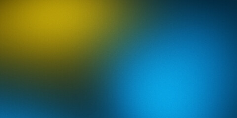 Abstract blue yellow flowing gradient on dark black backdrop with glowing blurry noise texture