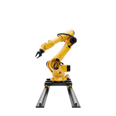 Modern industrial robotic arm in yellow with a black background