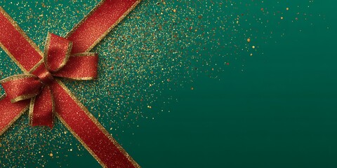 Bright green background with floating golden confetti, light sparkles and soft blur  perfect for New Year banners.