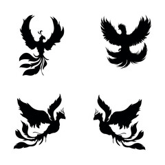 Majestic Fiery Phoenix Silhouette Collection. Symbols of Rebirth, Power, and Eternal Flame