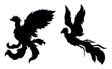 Majestic Fiery Phoenix Silhouette Collection. Symbols of Rebirth, Power, and Eternal Flame