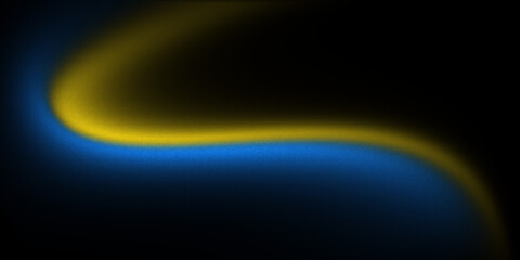 Glowing abstract blue yellow waves over black gradient background with soft grainy noise effect
