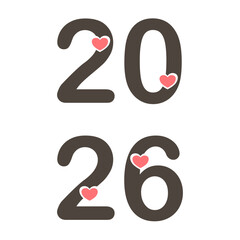 Dark Gray 2026 Number Vector with Pink Hearts &ndash; Minimalist Romantic New Year Design for Wedding or Love Theme