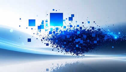 Abstract digital blue square particles background, featuring modern technology elements, innovative design, geometric patterns, futuristic visuals, data representation, business applications, finance 