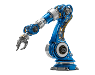 Modern Industrial Robotic Arm with Gripper isolated on transparent background