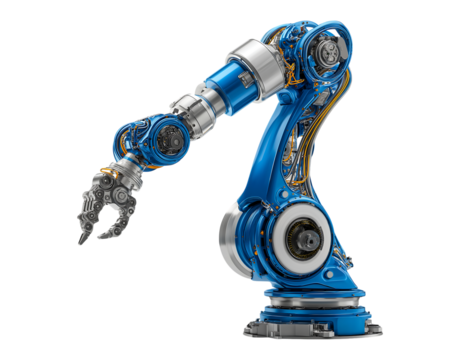 Modern Industrial Robotic Arm with Gripper isolated on transparent background