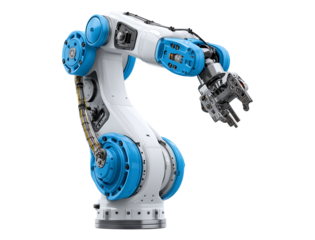 Modern Industrial Robotic Arm with Gripper isolated on transparent background