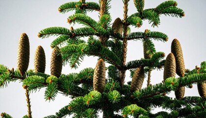 Fir tree close-up detail, pine cones and spring growth texture