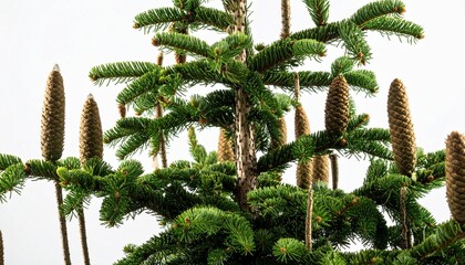 Fir tree close-up detail, pine cones and spring growth texture