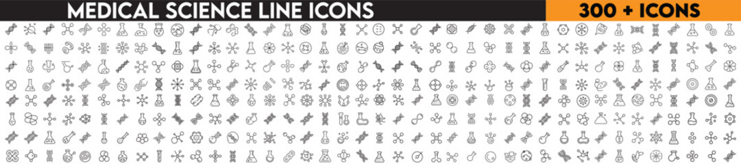 Medical science icons set. Science, dna, molecules research. Editable strokes. with white background