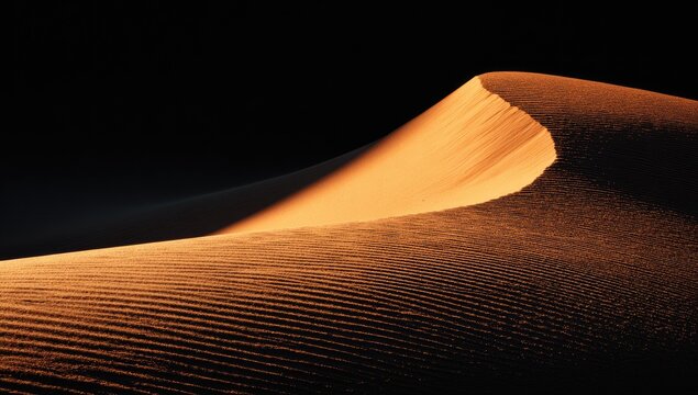 Desert dune highlighted in warm light against a dark background