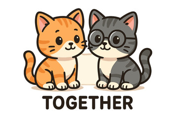 Obraz premium Cute cartoon cats sitting together with playful expressions in a colorful, friendly style