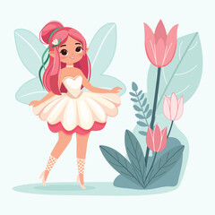 cute, art, wings, illustration, magic, cartoon, character, fairytale, fairy, dress, design, purple, girl, flying, flower, dream, delicate, enchantment, fantasy, creativity, child, glow, charm, happine