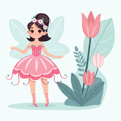 cute, art, wings, illustration, magic, cartoon, character, fairytale, fairy, dress, design, purple, girl, flying, flower, dream, delicate, enchantment, fantasy, creativity, child, glow, charm, happine