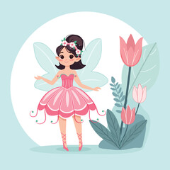cute, art, wings, illustration, magic, cartoon, character, fairytale, fairy, dress, design, purple, girl, flying, flower, dream, delicate, enchantment, fantasy, creativity, child, glow, charm, happine