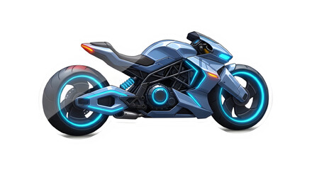 Obraz premium Futuristic neon motorcycle with glowing blue lights on a black background