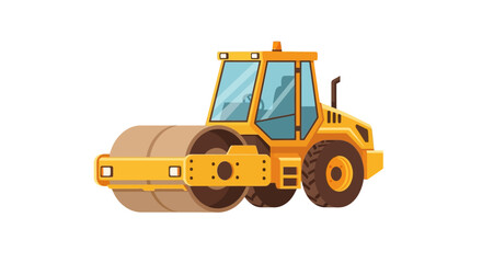 Illustration of a yellow road roller with a large drum.