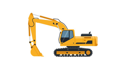 Illustration of a yellow excavator with a bucket and tracks on a white background.