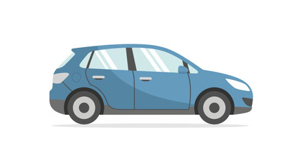 Fototapeta premium Blue hatchback car illustration on a white background.