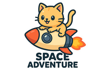 Cute cat riding a rocket in a colorful space adventure on a vibrant background