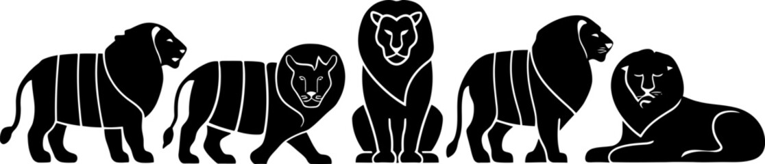 Majestic lion pride silhouette vector illustration for graphic design and animal lovers artwork projects design vector silhouette set, silhouette illustration.