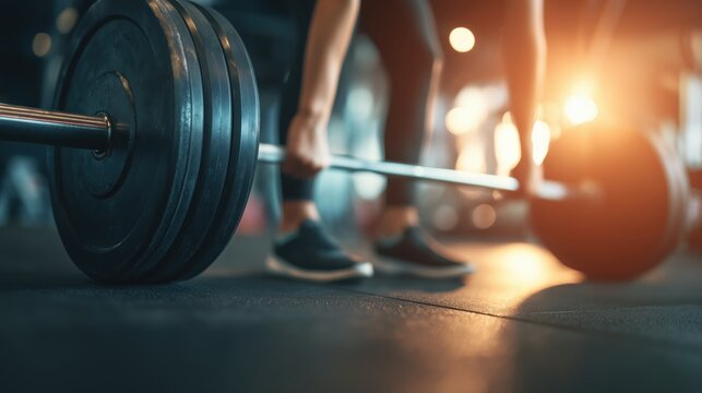 Athlete grasping a heavy barbell on the floor, preparing for a deadlift