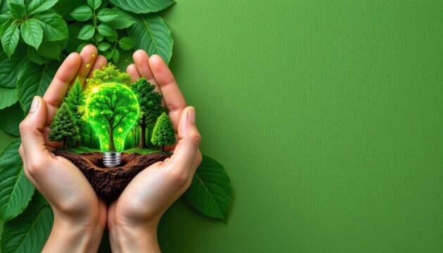 A minimalist digital art piece featuring a green leaf background and a depiction of Earth Day, environment protection