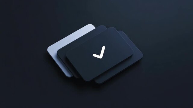 Sleek dark mode interfaces with check mark symbol on stacked cards