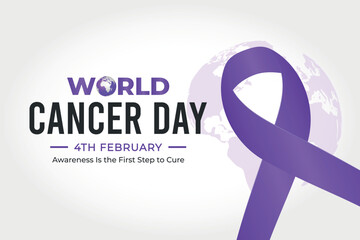 World Cancer Day Awareness with Purple Ribbon