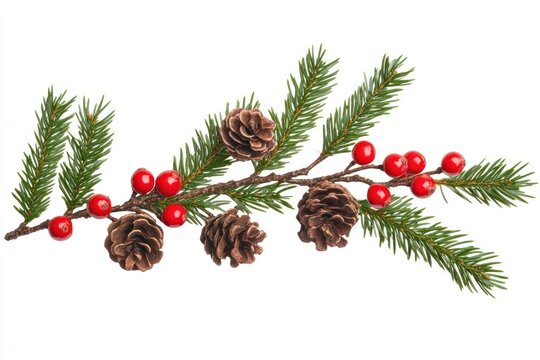 Christmas tree branch pine berries red.